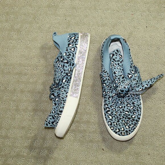 Bernie Mev Women's Size 39 / 8.5 Bling Blue Cheetah Print Stretch Sneakers - Picture 1 of 7